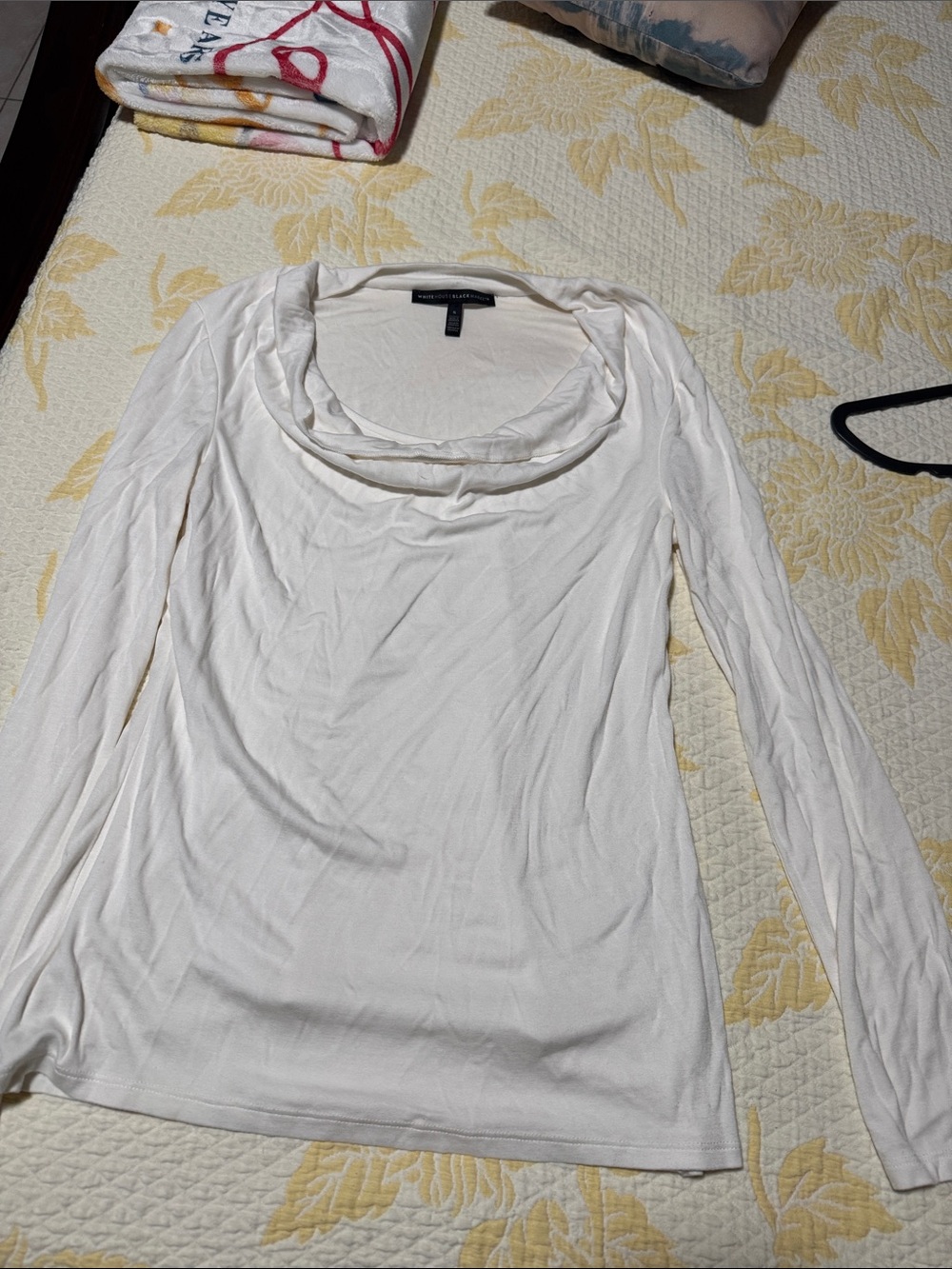 White House Black Market Cream Long-Sleeve Cowl Neck Top